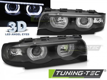 Fari Anteriori ANGEL EYES LED 3D Neri per BMW Serie 7 E38 94-01