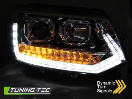 Fari Anteriori TUBE LIGHT DRL CHROME sequenziali per VW T5 2010-2015