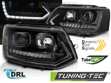 Fari Anteriori TUBE LIGHT DRL Neri sequenziali per VW T5 2010-2015