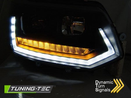 Fari Anteriori TUBE LIGHT DRL Neri sequenziali per VW T5 2010-2015