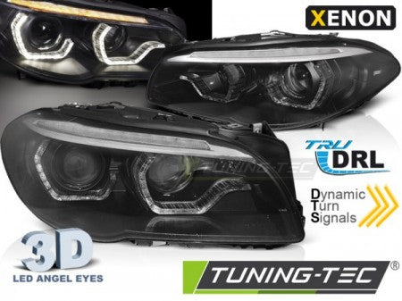 Fari Anteriori XENON ANGEL EYES LED DRL Neri sequenziali per BMW Serie 5 F10/F11 10-13