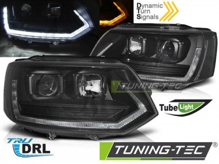 Fari Anteriori TUBE LIGHT T6 LOOK Neri per VW T5 2010-2015