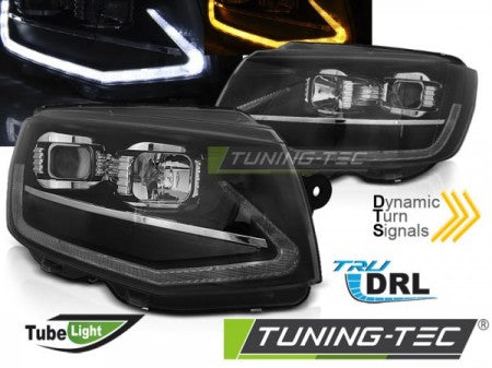 Fari Anteriori TUBE LIGHT Neri DRL sequenziali per VW T6 15-19