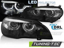 Load image into Gallery viewer, Fari Anteriori LED ANGEL EYES LED DRL Neri per BMW X5 E70 07-13 (XENON OEM)