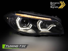 Carica l&#39;immagine nel visualizzatore di Gallery, Fari Anteriori XENON ANGEL EYES LED DRL Neri sequenziali per BMW Serie 5 F10/F11 LCI 13-16