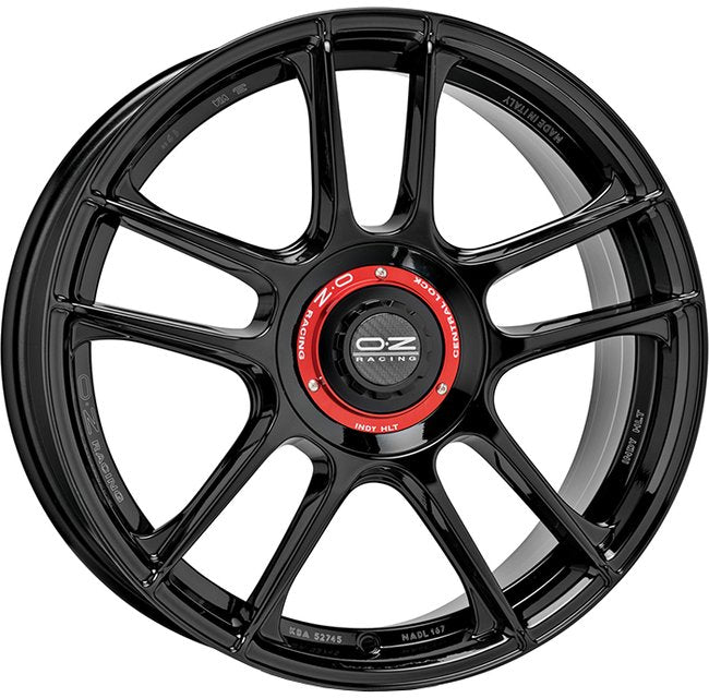 Cerchio in lega OZ Racing INDY HLT 19x8 ET45 5x114 GLOSS BLACK CERTIFICATO NAD