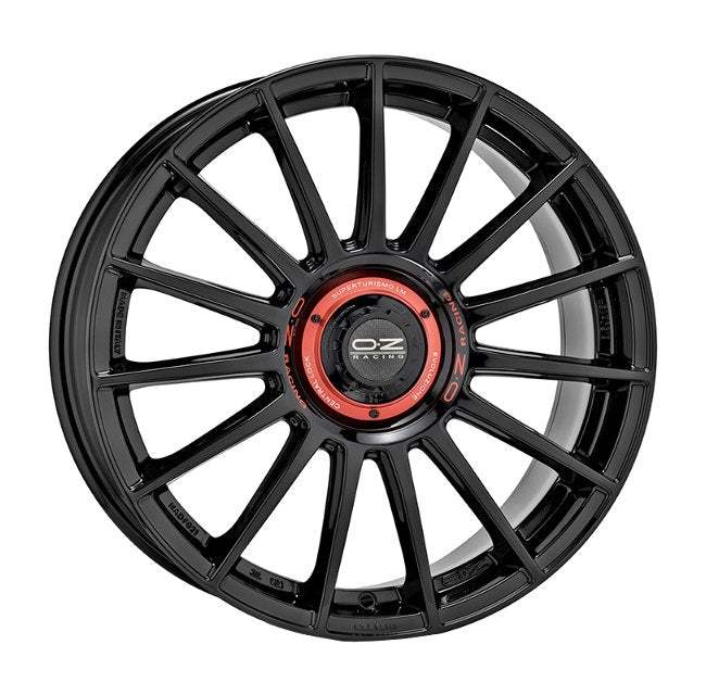 Cerchio in lega OZ Racing SUPERTUR EVOLUZIONE 18x8 ET45 5x112 GLOSS BLACK + RED LETTERING CERTIFICATO NAD