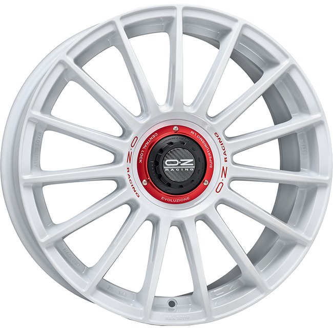 Cerchio in lega OZ Racing SUPERT EVOLUZ WRC 18x8 ET45 5x112 RACE WHITE RED LETTERING CERTIFICATO NAD