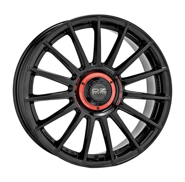 Cerchio in lega OZ Racing SUPERTUR EVOLUZIONE 19x8.5 ET44 5x112 GLOSS BLACK + RED LETTERING CERTIFICATO NAD