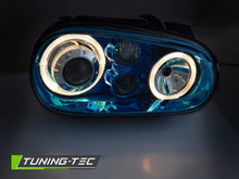 Carica l&#39;immagine nel visualizzatore di Gallery, Fari Anteriori ANGEL EYES BLUE per VW GOLF MK4 09.97-09.03