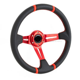 Volante Sportivo Rosso 350mm 90mm Vinyl Pelle