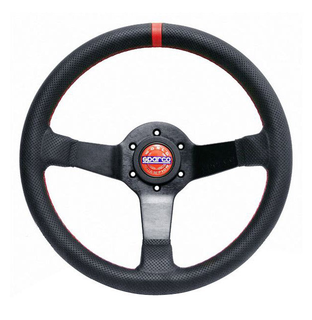 Sparco Champion 330 mm Volate 65 mm Piatto Pelle nera Raggi neri