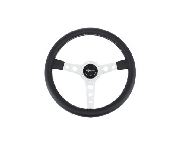 Volante Sportivo Vigor Monte Carlo Razze Silver Pelle Nera GR Stitch Profondo 20mm Diametro 350mm - em-power.it