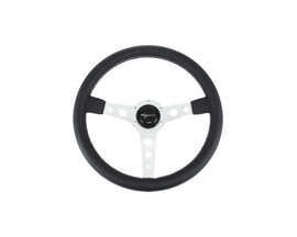 Volante Sportivo Vigor Monte Carlo Razze Silver Pelle Nera GR Stitch Profondo 20mm Diametro 350mm - em-power.it