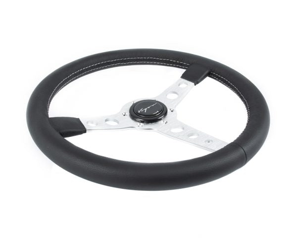 Volante Sportivo Vigor Monte Carlo Razze Silver Pelle Nera GR Stitch Profondo 20mm Diametro 350mm - em-power.it