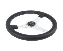 Volante Sportivo Vigor Monte Carlo Razze Silver Pelle Nera GR Stitch Profondo 20mm Diametro 350mm - em-power.it