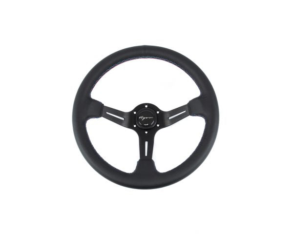 Volante Sportivo Vigor Daytona Razze Nere Pelle Nera MO Stitch Profondo 70mm Diametro 350mm - em-power.it