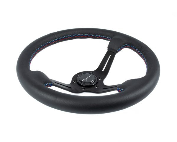 Volante Sportivo Vigor Daytona Razze Nere Pelle Nera MO Stitch Profondo 70mm Diametro 350mm - em-power.it