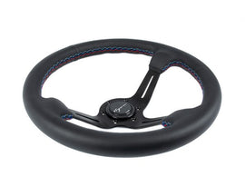 Volante Sportivo Vigor Daytona Razze Nere Pelle Nera MO Stitch Profondo 70mm Diametro 350mm - em-power.it