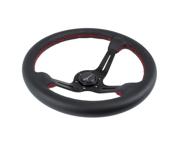 Volante Sportivo Vigor Daytona Razze Nere Pelle Nera RD Stitch Profondo 70mm Diametro 350mm - em-power.it