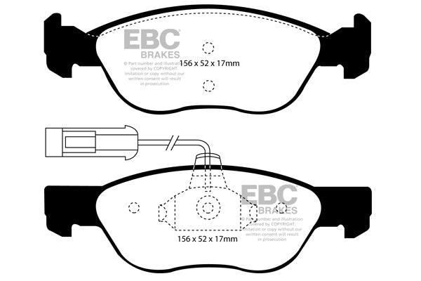 Pastiglie Freni EBC Ultimax Anteriore FIAT Barchetta 1.8 Cv  dal 1995 al 1999 Pinza ATE Diametro disco 257mm