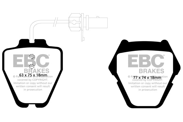 Pastiglie Freni EBC Ultimax Anteriore VOLKSWAGEN Phaeton 3.0 TD Cv 225 dal 2004 al 2006 Pinza Girling/TRW Diametro disco 360mm