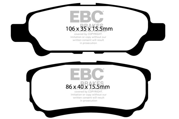 Pastiglie Freni EBC Ultimax Posteriore MITSUBISHI Lancer 1.5 Cv  dal 2007 al 2013 Pinza  Diametro disco 262mm