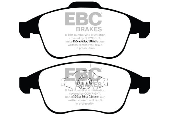 Pastiglie Freni EBC Ultimax Anteriore RENAULT Laguna 3 2.0 Cv 140 dal 2007 al 2015 Pinza ATE Diametro disco 296mm