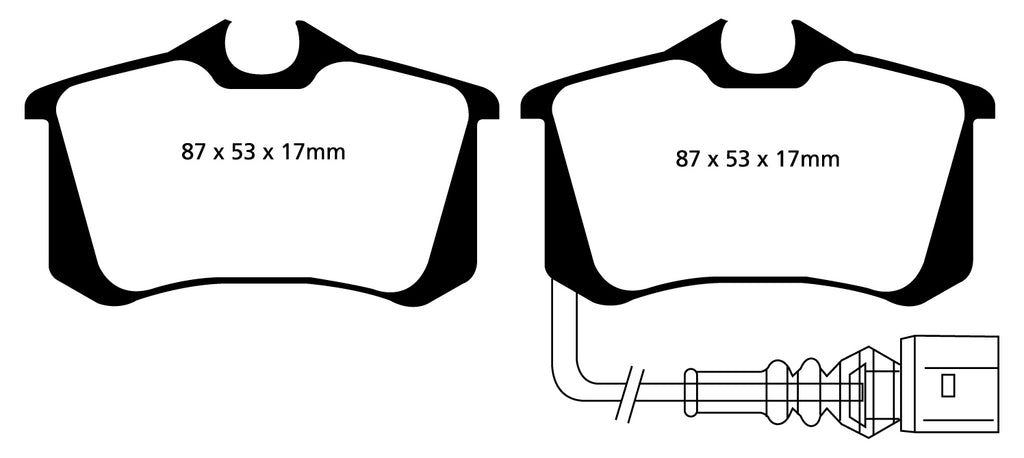 Pastiglie Freni Sportive EBC Verdi Posteriore AUDI A3 8P 1.6 Cv  dal 2003 al 2010 Pinza TRW Diametro disco 260mm