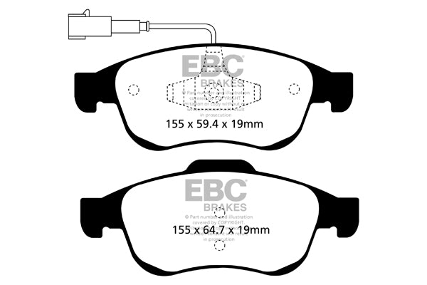 Pastiglie Freni Sportive EBC Verdi Anteriore ALFA ROMEO Giulietta (940) 1.4 Turbo Cv 105 dal 2011 al 2020 Pinza ATE Diametro disco 281mm