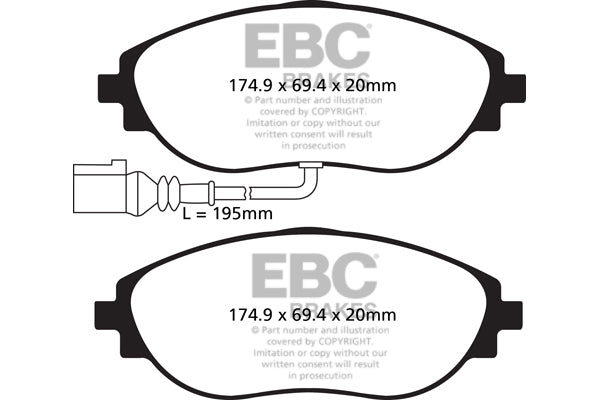 Pastiglie Freni Sportive EBC Verdi Anteriore SEAT Alhambra (7N) 1.4 Turbo Cv 150 dal 2015 al 2020 Pinza TRW Diametro disco 314mm