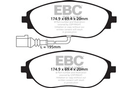 Pastiglie Freni Sportive EBC Verdi Anteriore SEAT Alhambra (7N) 1.4 Turbo Cv 150 dal 2015 al 2020 Pinza TRW Diametro disco 314mm