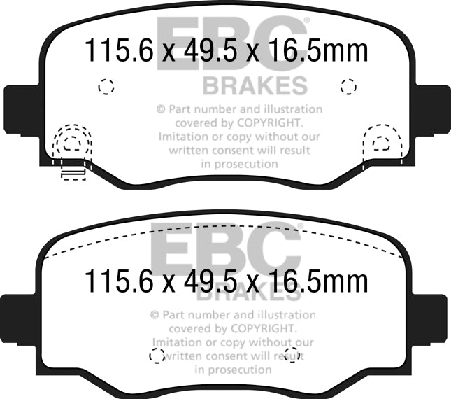 Pastiglie Freni Sportive EBC Verdi Posteriore FIAT 500X 1.0 Turbo Cv 120 dal 2019 al 2022 Pinza  Diametro disco 278mm