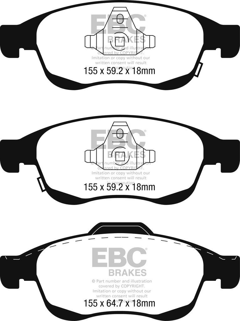 Pastiglie Freni Sportive EBC Verdi Anteriore FIAT 500X 1.3 TD Cv 95 dal 2015 al 2022 Pinza ATE Diametro disco 281mm