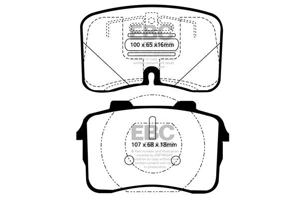 Pastiglie Freni EBC Rosse Anteriore AUDI 200 quattro 2.2 Turbo 20v Cv  dal 1989 al 1990 Pinza Girling/TRW Diametro disco 310mm
