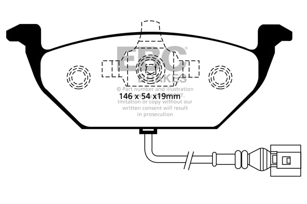 Pastiglie Freni Sportive EBC Gialle Anteriore VOLKSWAGEN Beetle 1.4 Cv 75 dal 2001 al 2011 Pinza VW Diametro disco 281mm