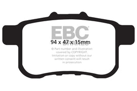 Pastiglie Freni Sportive EBC Gialle Posteriore HONDA Accord CU1 2 Cv  dal 2008 al 2015 Pinza  Diametro disco 282mm