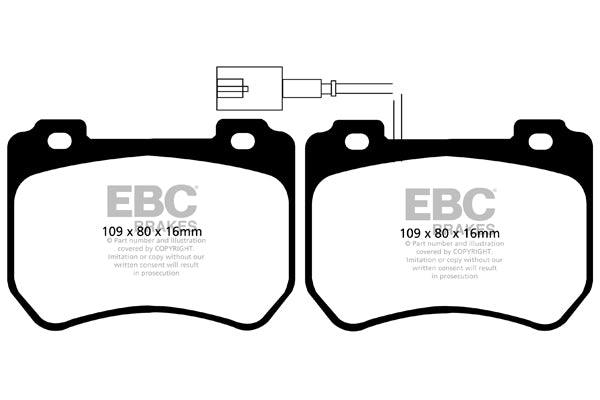 Pastiglie Freni Sportive EBC Gialle Anteriore ALFA ROMEO 159 1.8 Cv 140 dal 2008 al 2010 Pinza Brembo Diametro disco 305mm