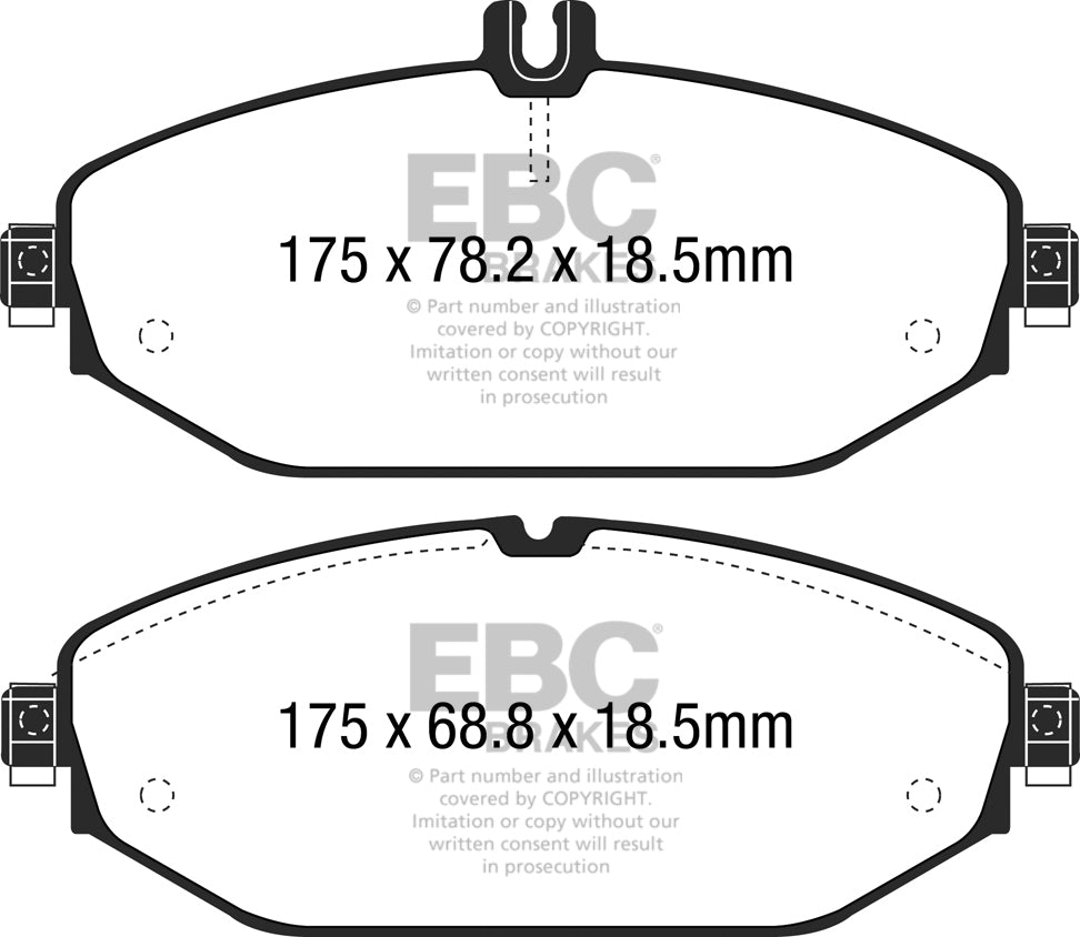 Pastiglie Freni Sportive EBC Gialle Anteriore MERCEDES-BENZ Classe C (W205) C180  Cv 156 dal 2014 al 2021 Pinza TRW Diametro disco 318mm
