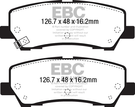 Pastiglie Freni Sportive EBC Gialle Posteriore FORD Mustang (6th Generation) 2.3 Turbo Cv 317 dal 2015 al 2022 Pinza  Diametro disco 330mm