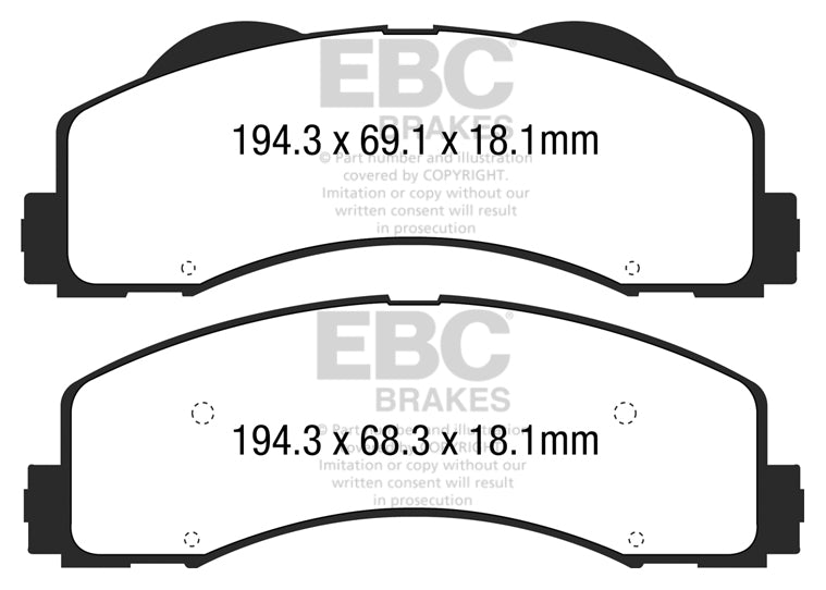 Pastiglie Freni EBC Extra-Duty Verdi Serie 6000 Anteriore FORD F-150  Cv  dal 2015 al 2017 Pinza  Diametro disco 350mm