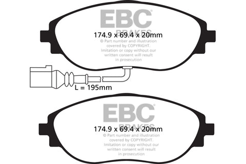 Pastiglie Freni EBC Ultimax Anteriore SEAT Alhambra (7N) 1.4 Turbo Cv 150  dal 2015 al 2020 Pinza TRW Diametro disco 314mm