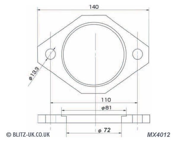 Blitz Exhaust Gasket 72mm Bore 2 bolt tight on 13.3mm x 110mm centers