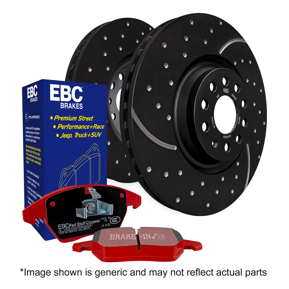 Kit EBC Dischi Sportivi Turbo Groove e Pastiglie Rosse Anteriore FORD Mustang (1st Generation) 4.1 Cv  dal 1968 al 2022 Pinza  Diametro disco 287mm