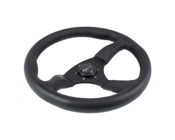 Volante Sportivo Vigor Spa Razze Nere Pelle Nera BK Stitch Profondo 50mm  Diametro 350mm