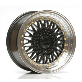 ULTRALITE RS 16x9 ET20 4x100/108 BLACK POLISHED RIM GOLD RIVET