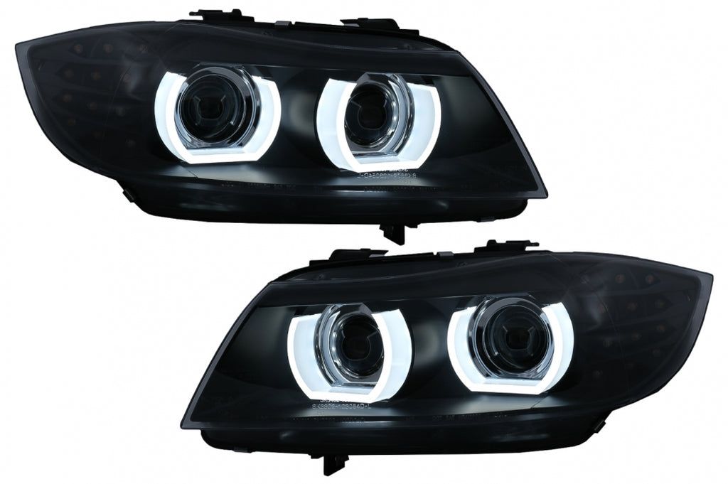 Fari Anteriori 3D Angel Eyes LED DRL Xenon BMW Serie 3 E90 E91 LCI (2008-2011) Nero