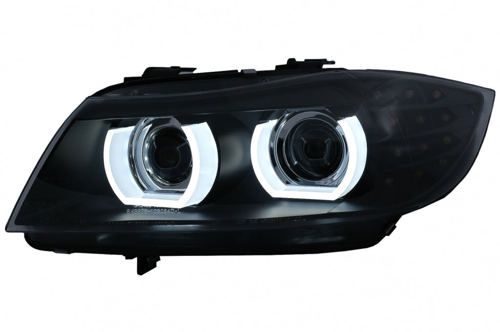 Fari Anteriori 3D Angel Eyes LED DRL Xenon BMW Serie 3 E90 E91 LCI (2008-2011) Nero
