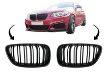 Carica l&#39;immagine nel visualizzatore di Gallery, Griglie Reni Centrali BMW Serie 2 F22 F23 F87 (2014+) Double Stripe M Design Nero Lucido