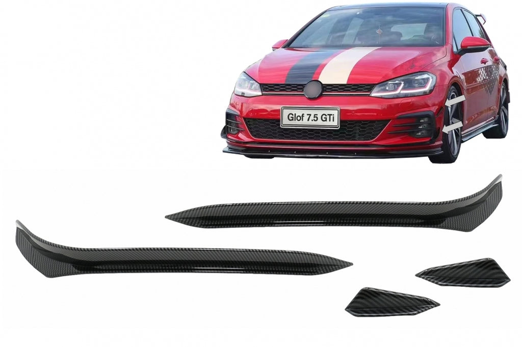 Paraurti Anteriore Side Fins Flaps VW Golf 7.5 GTI 5G Hatchback (2017-2020) Carbon Look